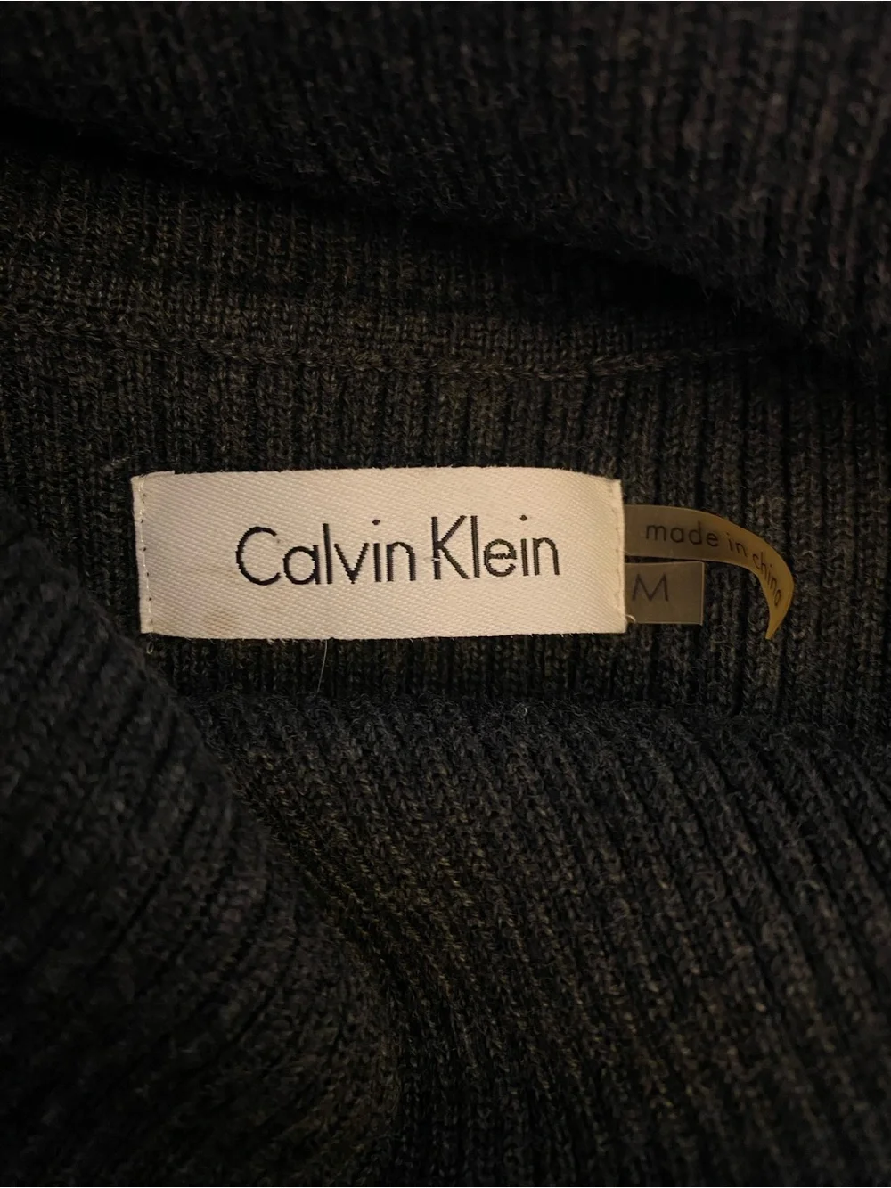 Calvin Klein Charcoal Gray Long-Sleeve Turtleneck Fit-and-Flare Dress- Size M